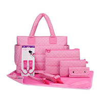 CiPU CT-Bag 2.0 ECO Diaper Bag Tote 9 Piece Combo Set (Pink Polka Dots)