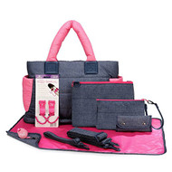 CiPU CT-Bag 2.0 ECO Diaper Bag Tote 9 Piece Combo Set (Denim Pink)