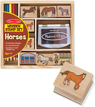 Melissa & Doug Wooden Stamp Activity Set: Horse Stable - 10 Stamps, 5 Colored Pencils, 2-Color Stamp Pad - Horse Stamps With Washable Ink, Horse Gifts For Girls And Boys Ages 4+